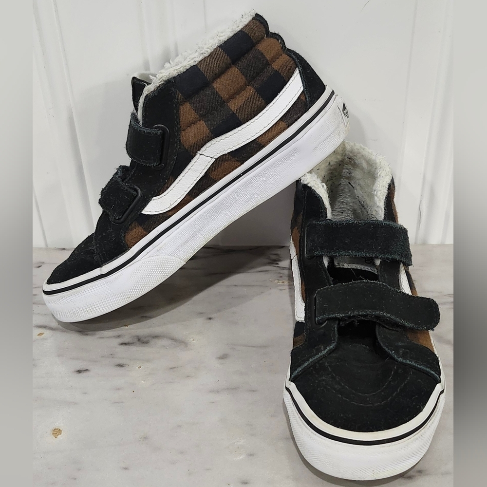 Vans sneakers velcro straps SK8-MID REISSUE V plaid sherpa brown black k…